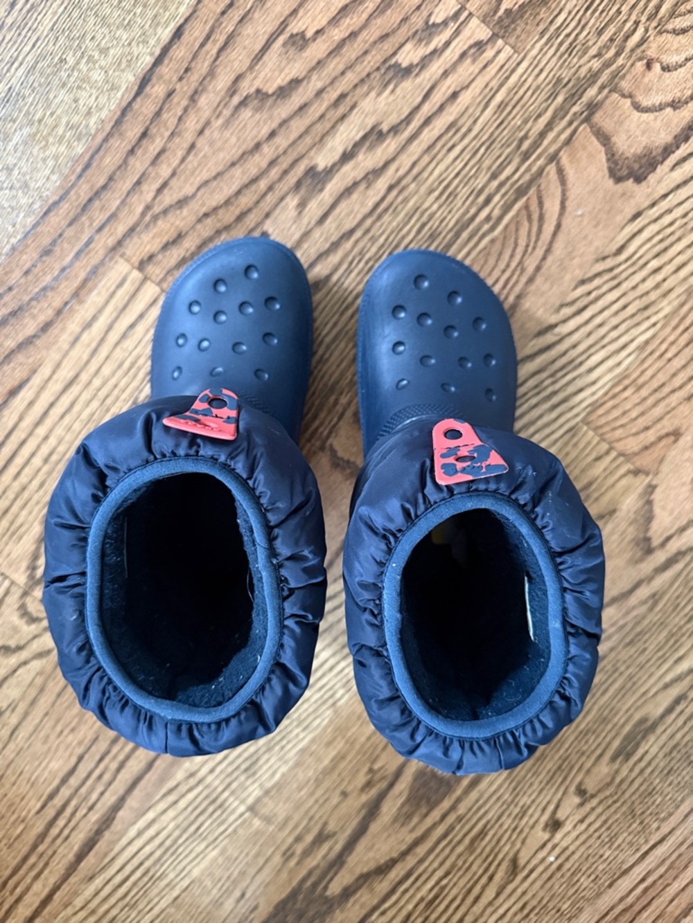 CROCS Navy Puffer Winter Boots with Red Sole Accents Size 13c - Picture 4 of 7